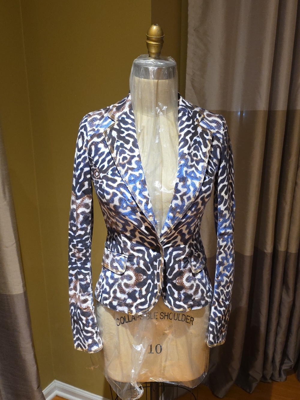 Just Cavalli Patterned Blue & Brown Women's Blazer Jacket Sz 38